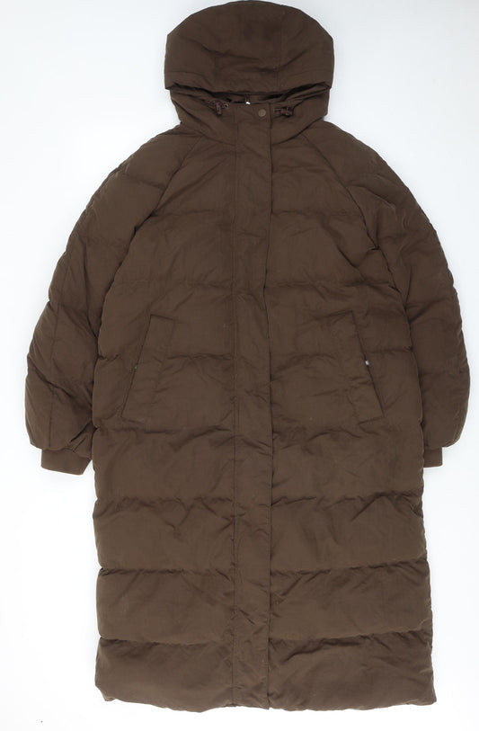 Marks and Spencer Womens Brown Quilted Coat Size 10 Zip