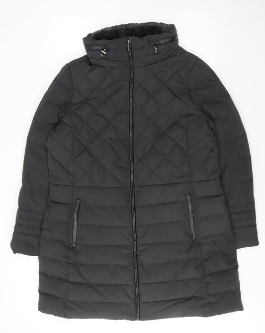 Marks and Spencer Womens Black Quilted Coat Size 18 Zip