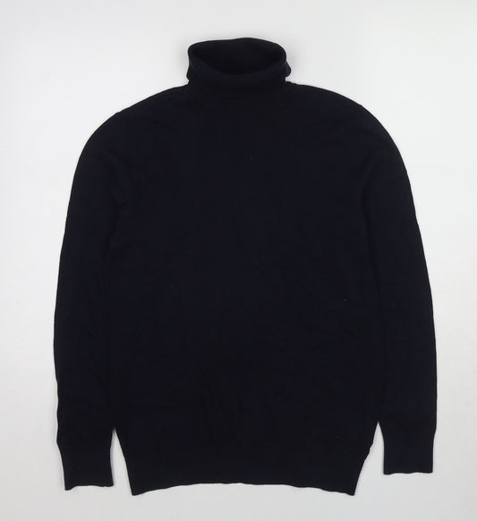 H&M Mens Blue Roll Neck Cotton Pullover Jumper Size S Long Sleeve