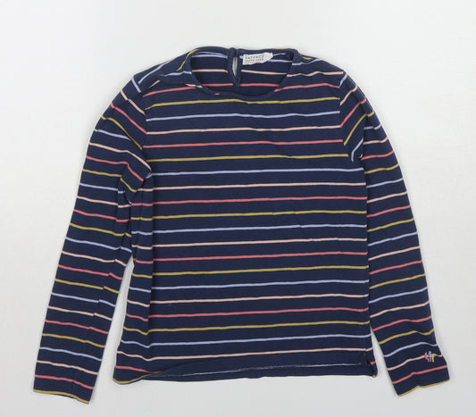 Fat Face Girls Blue Striped Cotton Basic T-Shirt Size 7-8 Years Round Neck Pullover