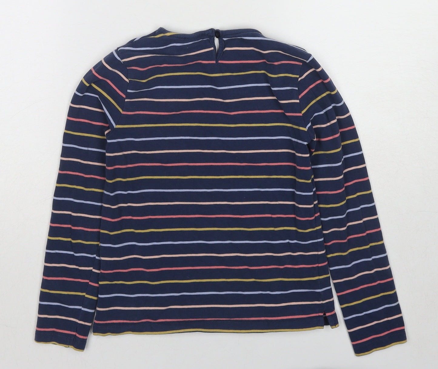 Fat Face Girls Blue Striped Cotton Basic T-Shirt Size 7-8 Years Round Neck Pullover