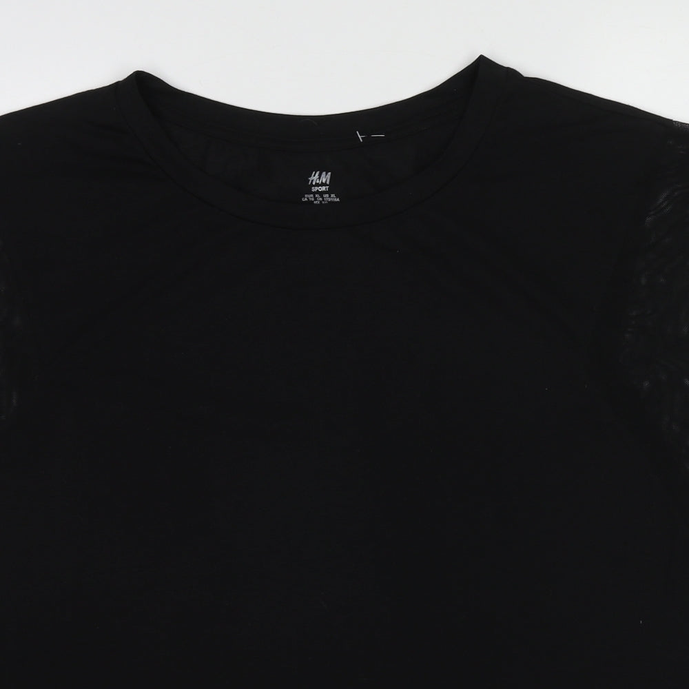 H&M Womens Black Polyester Basic T-Shirt Size XL Round Neck Pullover