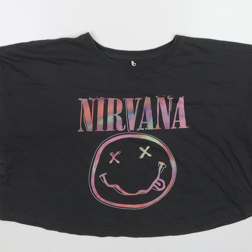 Nirvana Womens Grey Cotton Cropped T-Shirt Size 6 Round Neck - Nirvana