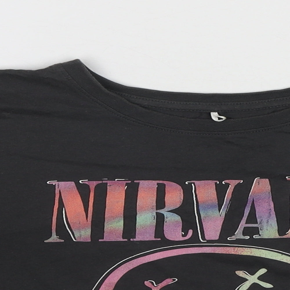 Nirvana Womens Grey Cotton Cropped T-Shirt Size 6 Round Neck - Nirvana