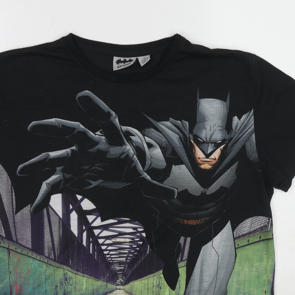 Batman Mens Black Cotton T-Shirt Size M Round Neck