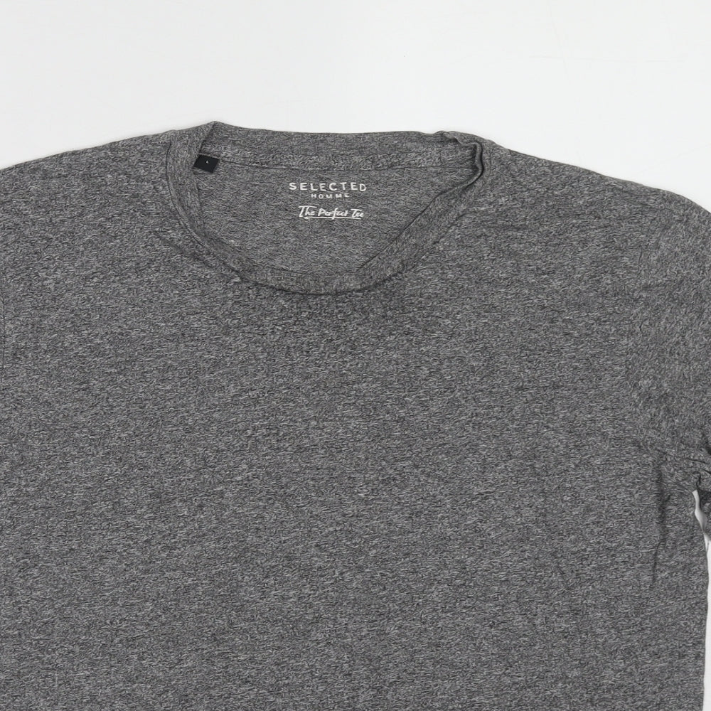Selected Homme Mens Grey Cotton T-Shirt Size L Round Neck