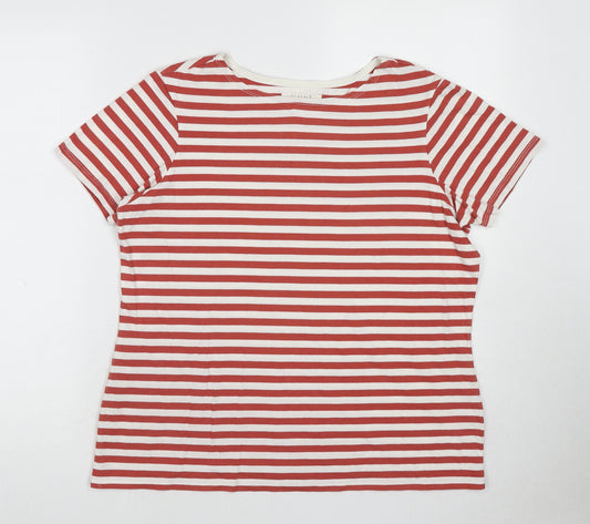Seasalt Womens Red Striped Cotton Basic T-Shirt Size 14 Round Neck