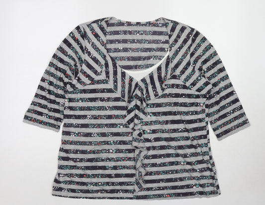 Per Una Womens Grey Striped Polyester Basic Blouse Size 20 V-Neck