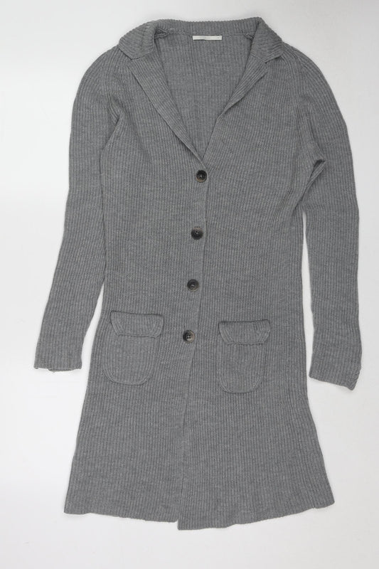 BRAX Womens Grey Collared Wool Cardigan Jumper Size 10