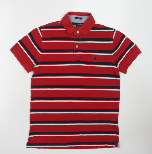 Tommy Hilfiger Womens Red Striped Cotton Basic Polo Size S Collared - Logo