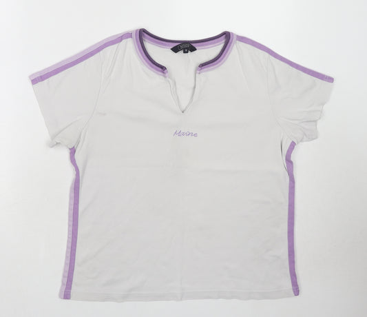 Maine New England Womens White Cotton Basic T-Shirt Size 16 V-Neck