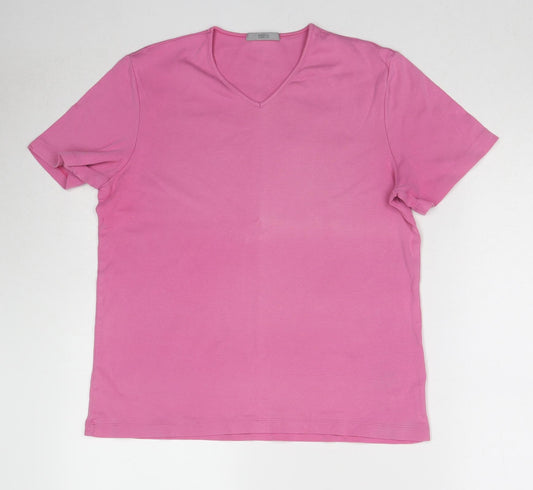 Marks and Spencer Womens Pink Cotton Basic T-Shirt Size 16 V-Neck