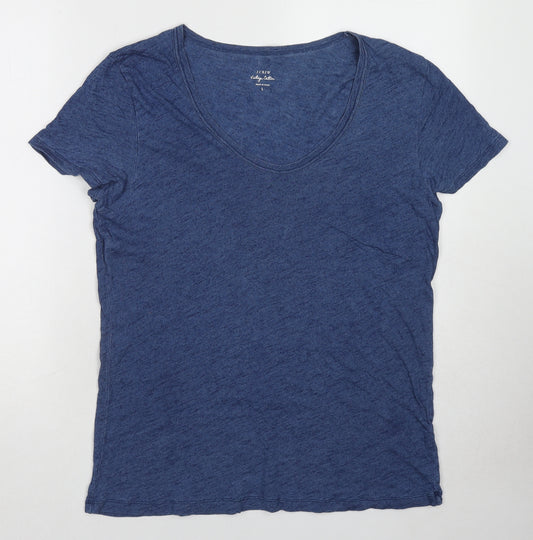 J.CREW Womens Blue Cotton Basic T-Shirt Size L Scoop Neck