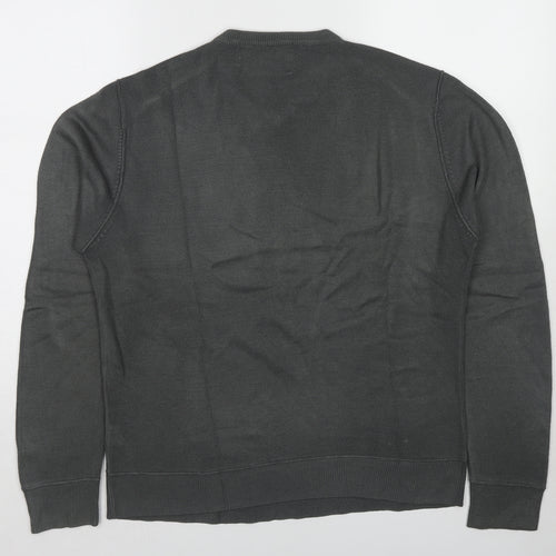 River Island Mens Grey V-Neck Acrylic Pullover Jumper Size M Long Sleeve
