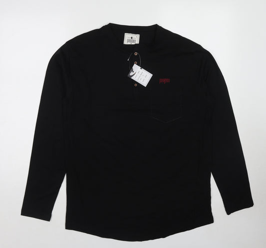 Pangaea Mens Black Cotton T-Shirt Size M Round Neck
