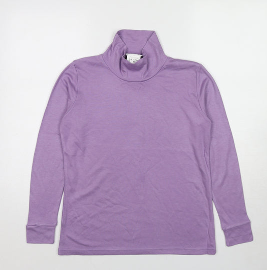 Afibel Womens Purple Acrylic Basic T-Shirt Size 14 Mock Neck