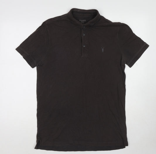 AllSaints Mens Brown Cotton Polo Size M Collared Pullover