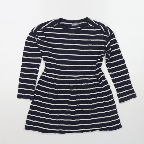 NEXT Girls Blue Striped Cotton A-Line Size 5 Years Round Neck Pullover