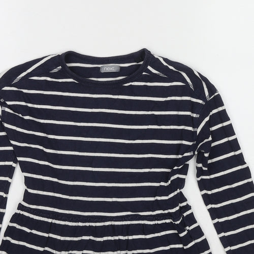 NEXT Girls Blue Striped Cotton A-Line Size 5 Years Round Neck Pullover