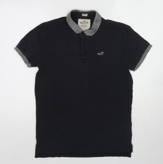 Hollister Mens Black Cotton Polo Size M Collared Pullover