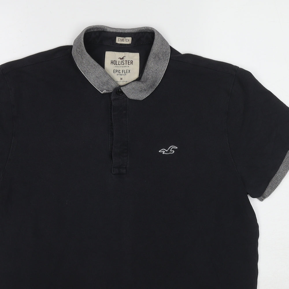 Hollister Mens Black Cotton Polo Size M Collared Pullover