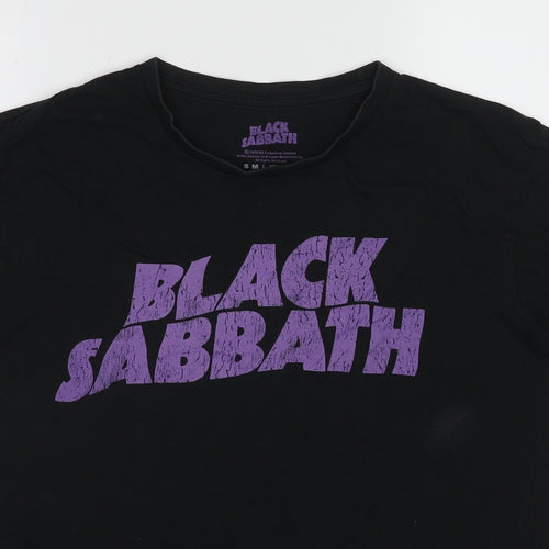 Marks and Spencer Mens Black Cotton T-Shirt Size L Round Neck - Black Sabbath