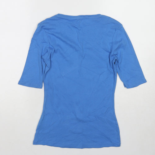 Marks and Spencer Womens Blue Cotton Basic T-Shirt Size 8 Scoop Neck