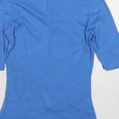 Marks and Spencer Womens Blue Cotton Basic T-Shirt Size 8 Scoop Neck