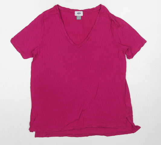Old Navy Womens Pink Viscose Basic T-Shirt Size S V-Neck