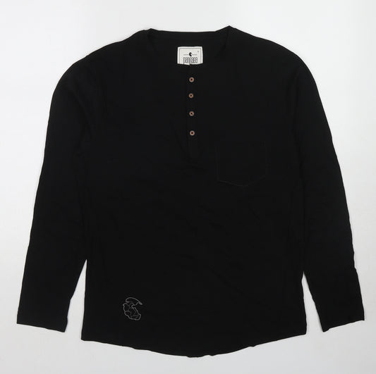 Pangaea Mens Black Cotton T-Shirt Size S Round Neck