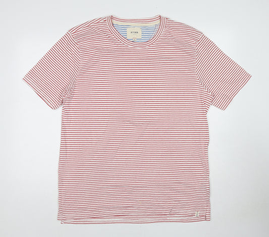 Hymn Womens Red Striped Cotton Basic T-Shirt Size XL Round Neck