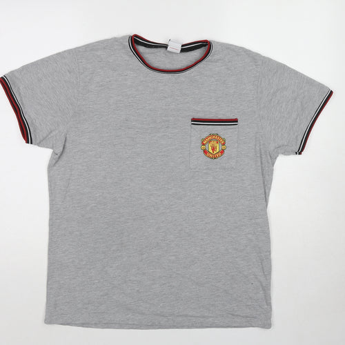 Manchester United Mens Grey Cotton T-Shirt Size M Round Neck