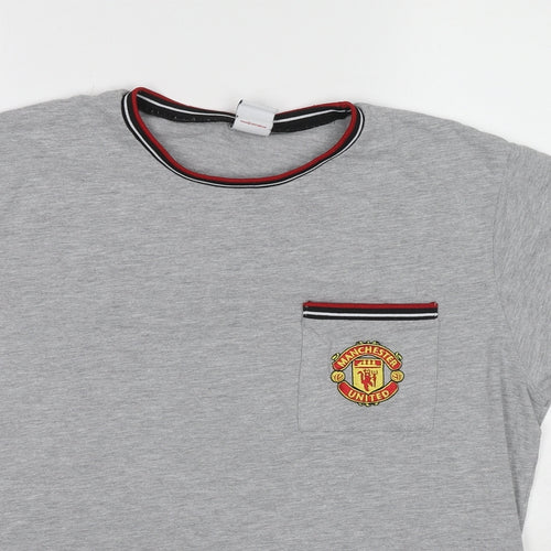 Manchester United Mens Grey Cotton T-Shirt Size M Round Neck