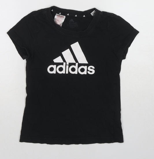 adidas Girls Black Cotton Basic T-Shirt Size 9-10 Years Round Neck Pullover