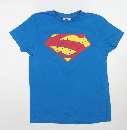 Superman Mens Blue Cotton T-Shirt Size S Round Neck