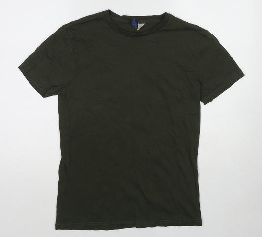 Divided by H&M Mens Green Cotton T-Shirt Size S Round Neck