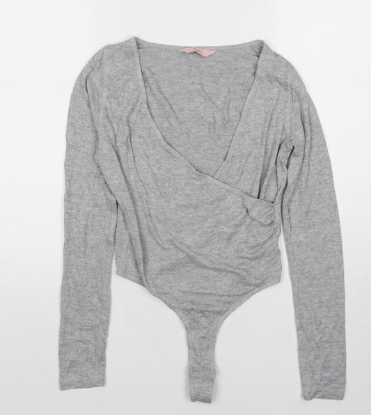 Boux Avenue Womens Grey Viscose Bodysuit One-Piece Size 10 Snap