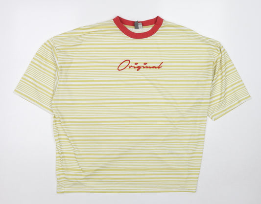 ASOS Mens Yellow Striped Cotton T-Shirt Size M Round Neck
