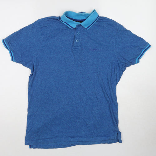 Pierre Cardin Mens Blue Cotton Polo Size M Collared Pullover