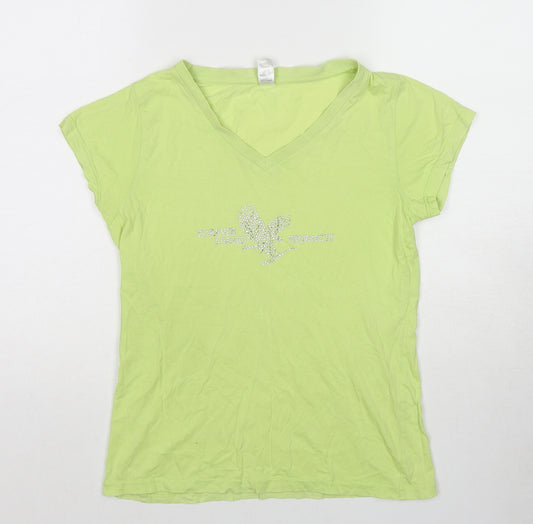 SOL'S Womens Green Cotton Basic T-Shirt Size M V-Neck - Hawk