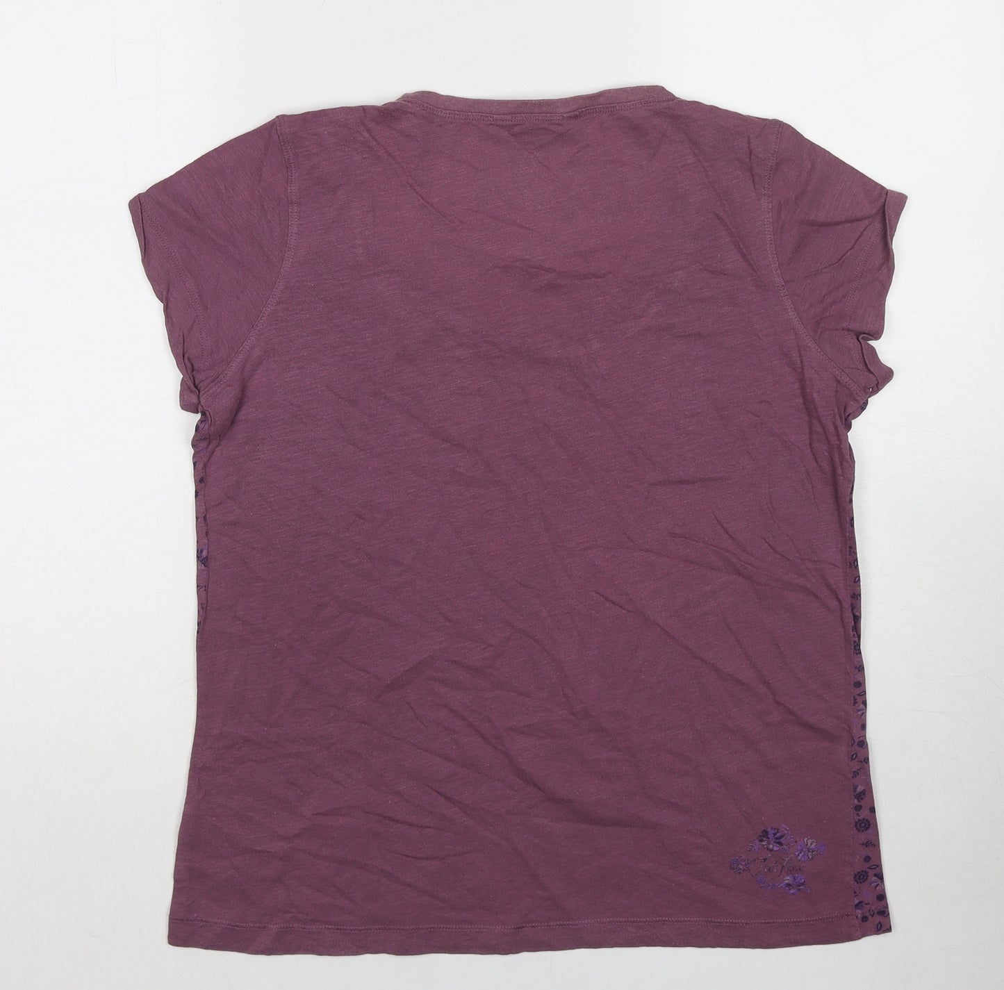 Fat Face Womens Purple Floral Cotton Basic T-Shirt Size 10 Scoop Neck