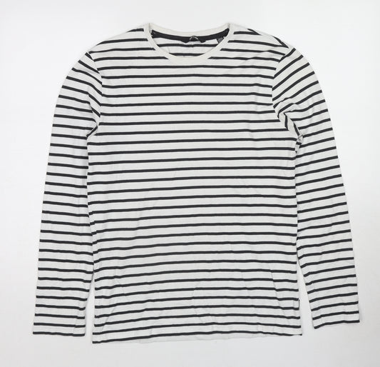ONLY & SONS Mens White Striped Cotton Pullover Sweatshirt Size M