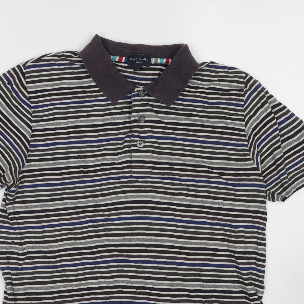 Paul Smith Mens Multicoloured Striped Cotton Polo Size M Collared Pullover