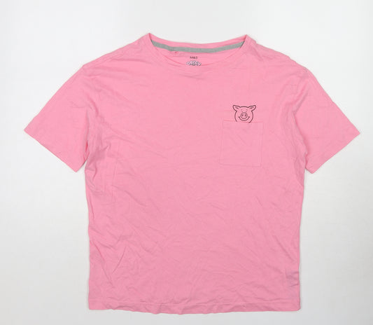 Marks and Spencer Womens Pink Cotton Basic T-Shirt Size 6 Round Neck - Percy Pig