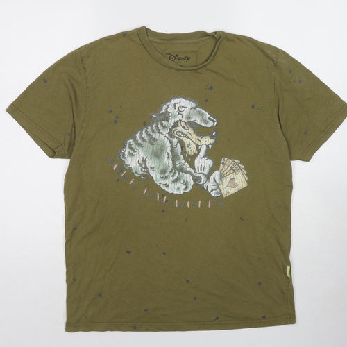 Disney Mens Green Cotton T-Shirt Size XL Round Neck - One Bad Wolf