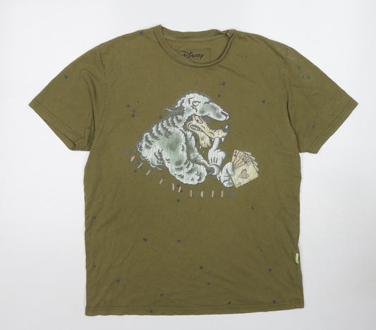 Disney Mens Green Cotton T-Shirt Size XL Round Neck - One Bad Wolf