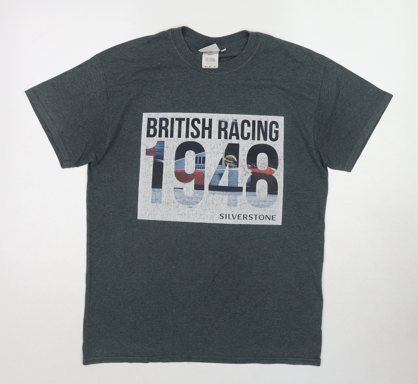 Silverstone Mens Grey Cotton T-Shirt Size M Round Neck - British Racing 1948