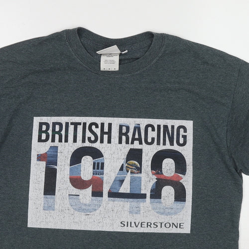 Silverstone Mens Grey Cotton T-Shirt Size M Round Neck - British Racing 1948