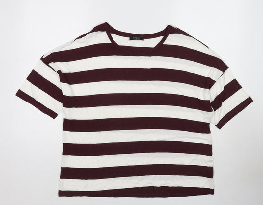 Autograph Womens Red Striped Viscose Basic T-Shirt Size 20 Round Neck