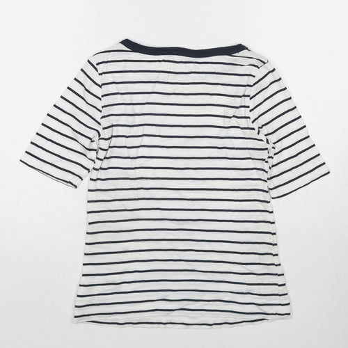 Marks and Spencer Womens White Striped Cotton Basic T-Shirt Size 8 Round Neck
